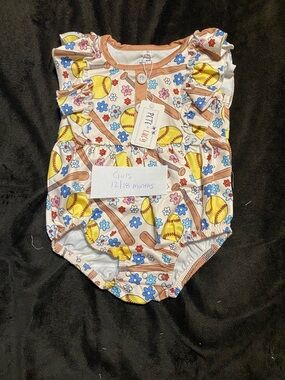 Girls Yellow Baseball Print Ruffle One-Piece